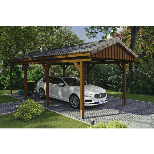 SKANHOLZ Carport »Fichtelberg«, BxT: 317 x 808 cm, Firsthöhe: 303 cm, lasiert – braun