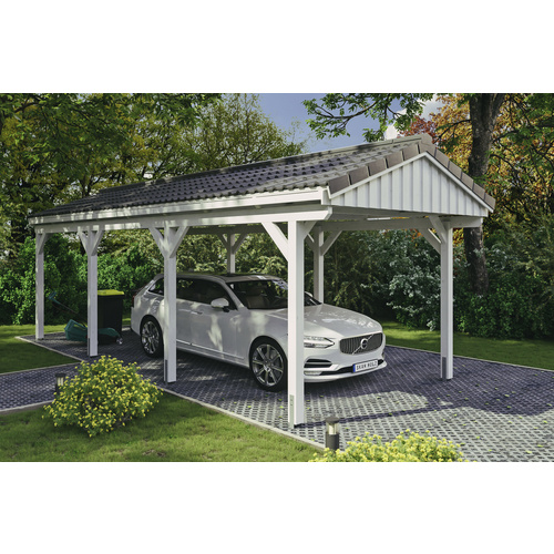 SKANHOLZ Carport »Fichtelberg«, BxT: 317 x 808 cm, Firsthöhe: 303 cm, lasiert – weiss