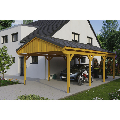 SKANHOLZ Carport »Fichtelberg«, BxT: 423 x 808 cm, Firsthöhe: 326 cm, lasiert – beige