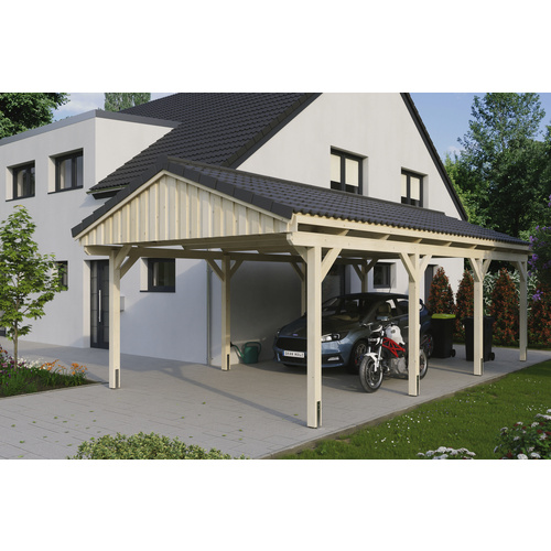 SKANHOLZ Carport »Fichtelberg«, BxT: 423 x 808 cm, Firsthöhe: 326 cm, unbehandelt - beige