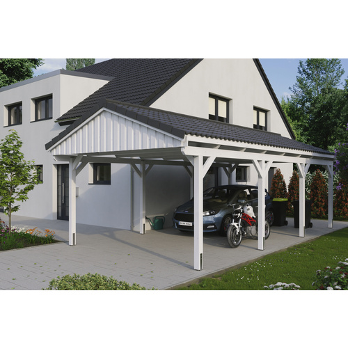 SKANHOLZ Carport »Fichtelberg«, BxT: 423 x 808 cm, Firsthöhe: 326 cm, lasiert - weiss