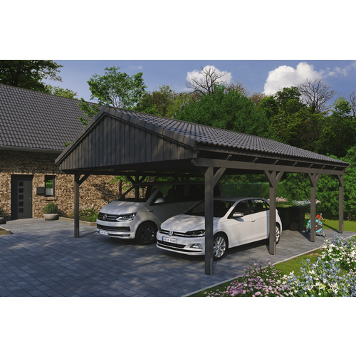 SKANHOLZ Carport »Fichtelberg«, BxT: 618 x 808 cm, Firsthöhe: 362 cm, lasiert – grau