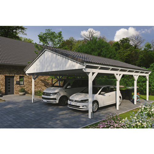 SKANHOLZ Carport »Fichtelberg«, BxT: 618 x 808 cm, Firsthöhe: 362 cm, lasiert – weiss