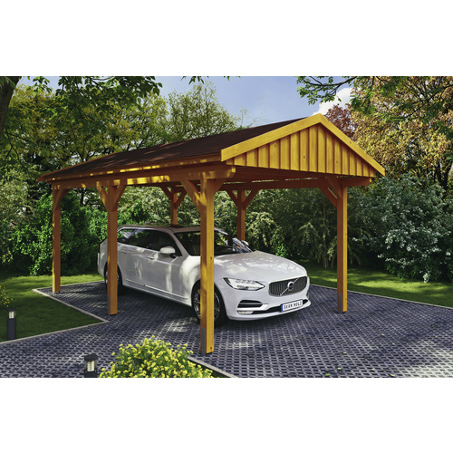 SKANHOLZ Carport »Fichtelberg«, BxT: 317 x 566 cm, Firsthöhe: 303 cm, lasiert – beige