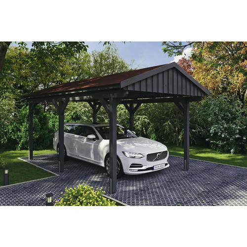 SKANHOLZ Carport »Fichtelberg«, BxT: 317 x 566 cm, Firsthöhe: 303 cm, lasiert - grau