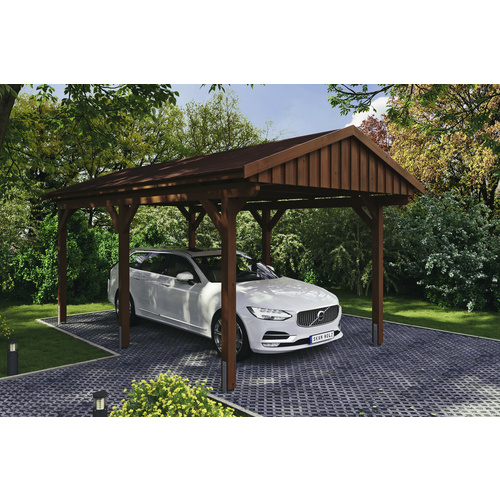 SKANHOLZ Carport »Fichtelberg«, BxT: 317 x 566 cm, Firsthöhe: 303 cm, lasiert – braun