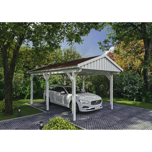 SKANHOLZ Carport »Fichtelberg«, BxT: 317 x 566 cm, Firsthöhe: 303 cm, lasiert – weiss