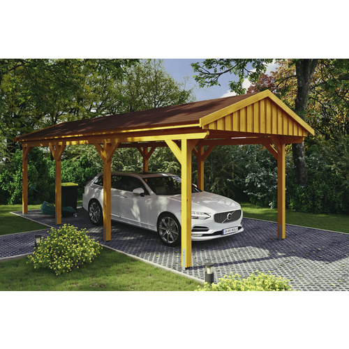 SKANHOLZ Carport »Fichtelberg«, BxT: 317 x 808 cm, Firsthöhe: 303 cm, lasiert - beige