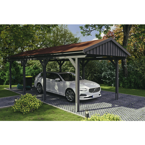 SKANHOLZ Carport »Fichtelberg«, BxT: 317 x 808 cm, Firsthöhe: 303 cm, lasiert – grau