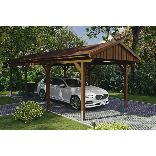 SKANHOLZ Carport »Fichtelberg«, BxT: 317 x 808 cm, Firsthöhe: 303 cm, lasiert – braun