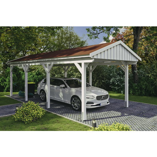 SKANHOLZ Carport »Fichtelberg«, BxT: 317 x 808 cm, Firsthöhe: 303 cm, lasiert – weiss