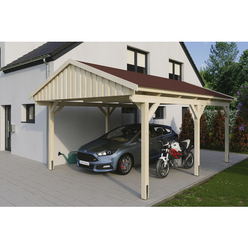 SKANHOLZ Carport »Fichtelberg«, BxT: 423 x 566 cm, Firsthöhe: 326 cm, unbehandelt - beige