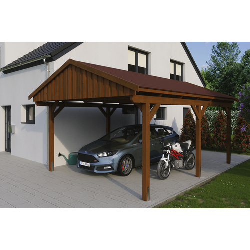 SKANHOLZ Carport »Fichtelberg«, BxT: 423 x 566 cm, Firsthöhe: 326 cm, lasiert - braun