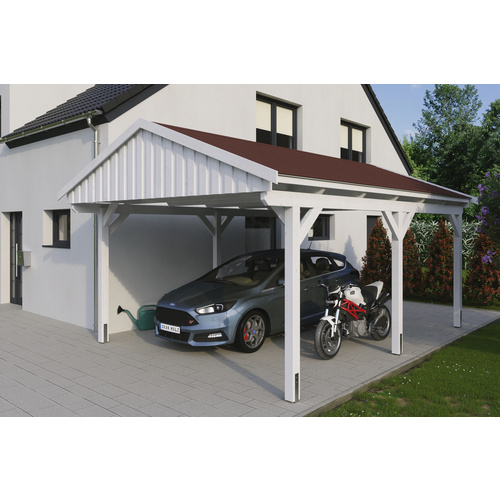 SKANHOLZ Carport »Fichtelberg«, BxT: 423 x 566 cm, Firsthöhe: 326 cm, lasiert – weiss