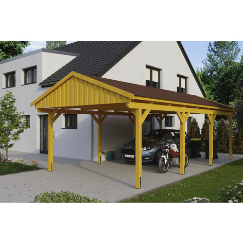 SKANHOLZ Carport »Fichtelberg«, BxT: 423 x 808 cm, Firsthöhe: 326 cm, lasiert – beige