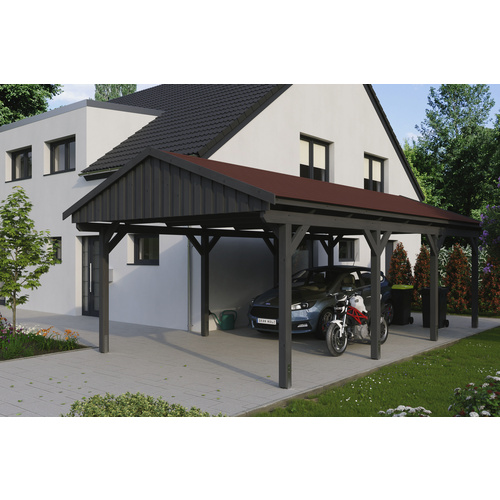 SKANHOLZ Carport »Fichtelberg«, BxT: 423 x 808 cm, Firsthöhe: 326 cm, lasiert – grau