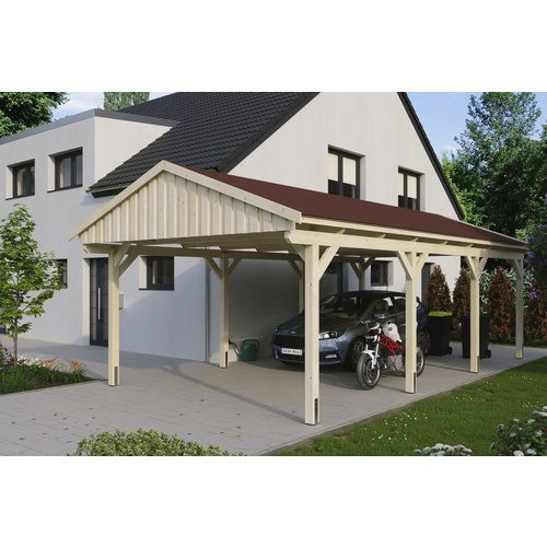 SKANHOLZ Carport »Fichtelberg«, BxT: 423 x 808 cm, Firsthöhe: 326 cm, unbehandelt – beige