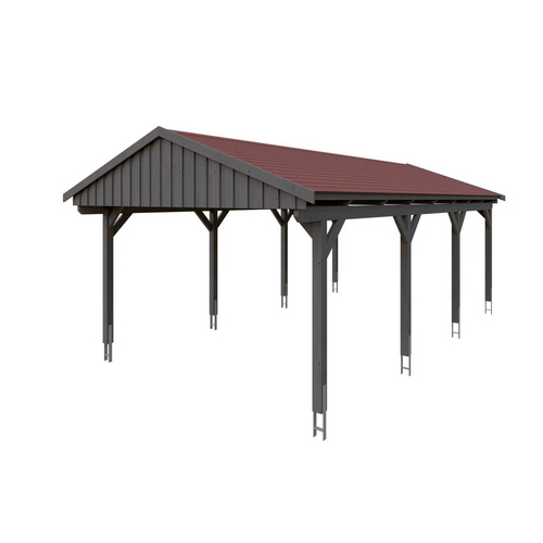 SKANHOLZ Carport »Fichtelberg«, BxT: 423 x 808 cm, Firsthöhe: 326 cm, lasiert - grau