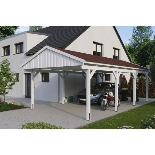 SKANHOLZ Carport »Fichtelberg«, BxT: 423 x 808 cm, Firsthöhe: 326 cm, lasiert – weiss