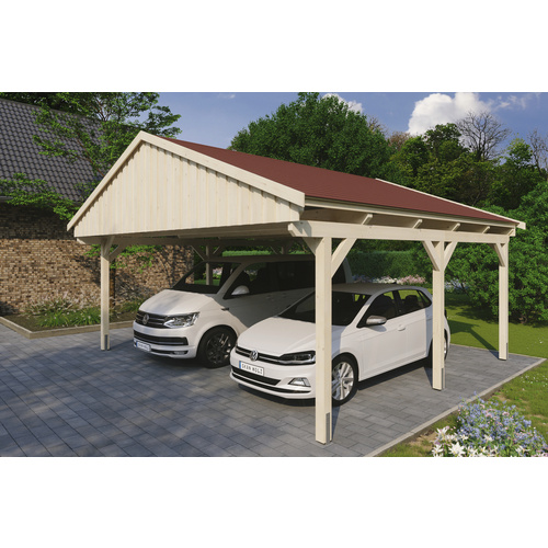 SKANHOLZ Carport »Fichtelberg«, BxT: 618 x 566 cm, Firsthöhe: 362 cm, unbehandelt - beige