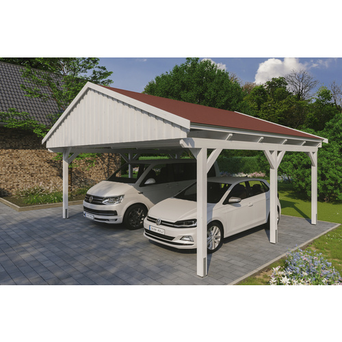 SKANHOLZ Carport »Fichtelberg«, BxT: 618 x 566 cm, Firsthöhe: 362 cm, lasiert - weiss