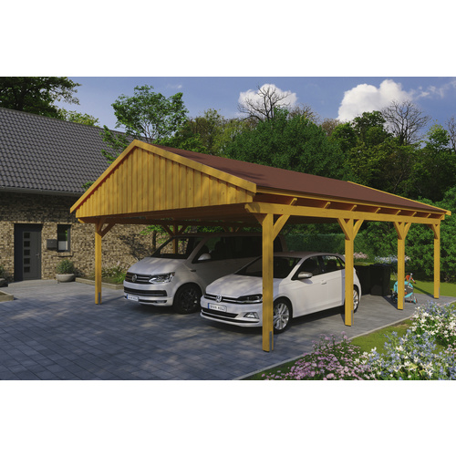 SKANHOLZ Carport »Fichtelberg«, BxT: 618 x 808 cm, Firsthöhe: 362 cm, lasiert – beige