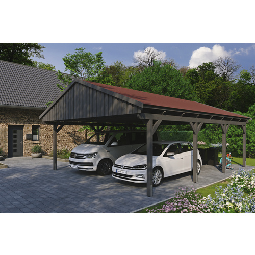 SKANHOLZ Carport »Fichtelberg«, BxT: 618 x 808 cm, Firsthöhe: 362 cm, lasiert – grau