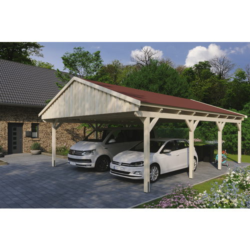 SKANHOLZ Carport »Fichtelberg«, BxT: 618 x 808 cm, Firsthöhe: 362 cm, unbehandelt – beige