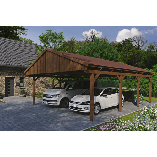 SKANHOLZ Carport »Fichtelberg«, BxT: 618 x 808 cm, Firsthöhe: 362 cm, lasiert – braun