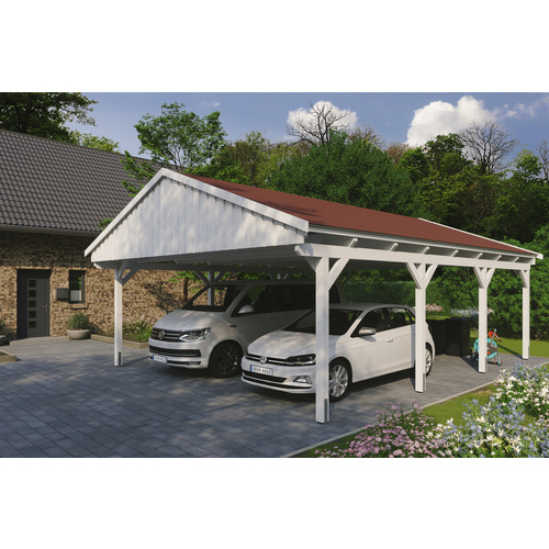 SKANHOLZ Carport »Fichtelberg«, BxT: 618 x 808 cm, Firsthöhe: 362 cm, lasiert - weiss