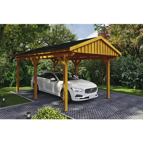 SKANHOLZ Carport »Fichtelberg«, BxT: 317 x 566 cm, Firsthöhe: 303 cm, lasiert – beige