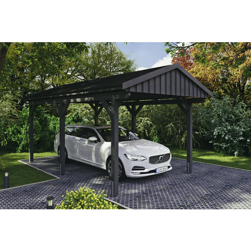 SKANHOLZ Carport »Fichtelberg«, BxT: 317 x 566 cm, Firsthöhe: 303 cm, lasiert – grau