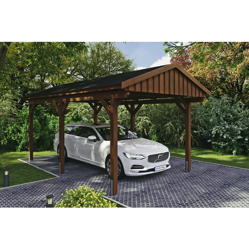 SKANHOLZ Carport »Fichtelberg«, BxT: 317 x 566 cm, Firsthöhe: 303 cm, lasiert – braun