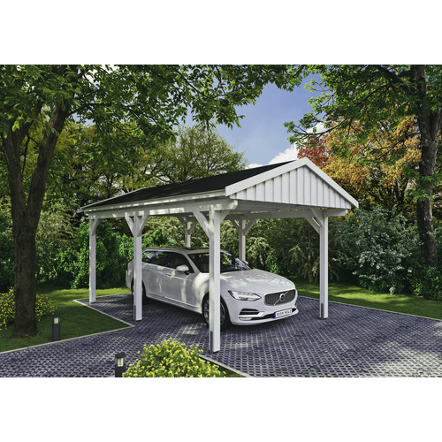 SKANHOLZ Carport »Fichtelberg«, BxT: 317 x 566 cm, Firsthöhe: 303 cm, lasiert – weiss