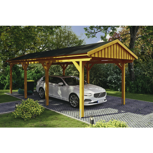 SKANHOLZ Carport »Fichtelberg«, BxT: 317 x 808 cm, Firsthöhe: 303 cm, lasiert – beige