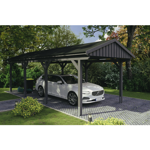 SKANHOLZ Carport »Fichtelberg«, BxT: 317 x 808 cm, Firsthöhe: 303 cm, lasiert – grau