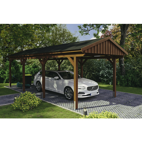 SKANHOLZ Carport »Fichtelberg«, BxT: 317 x 808 cm, Firsthöhe: 303 cm, lasiert – braun