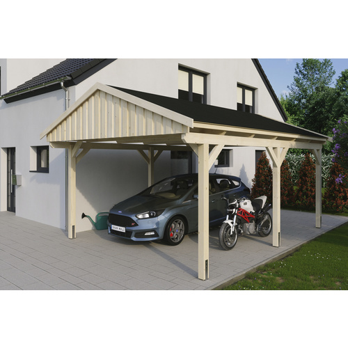 SKANHOLZ Carport »Fichtelberg«, BxT: 423 x 566 cm, Firsthöhe: 326 cm, unbehandelt – beige