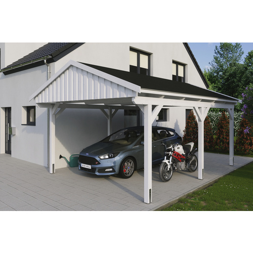 SKANHOLZ Carport »Fichtelberg«, BxT: 423 x 566 cm, Firsthöhe: 326 cm, lasiert – weiss