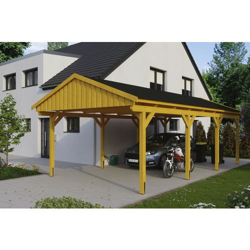 SKANHOLZ Carport »Fichtelberg«, BxT: 423 x 808 cm, Firsthöhe: 326 cm, lasiert – beige