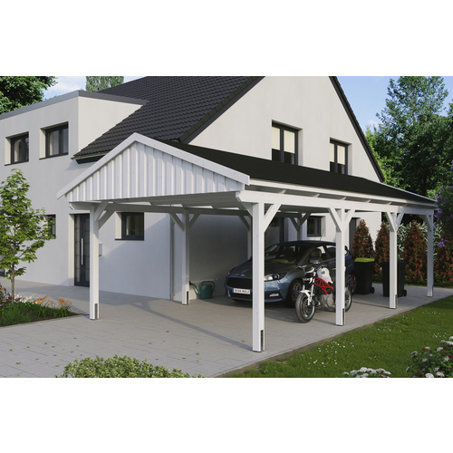 SKANHOLZ Carport »Fichtelberg«, BxT: 423 x 808 cm, Firsthöhe: 326 cm, lasiert – weiss