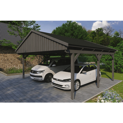 SKANHOLZ Carport »Fichtelberg«, BxT: 618 x 566 cm, Firsthöhe: 362 cm, lasiert – grau