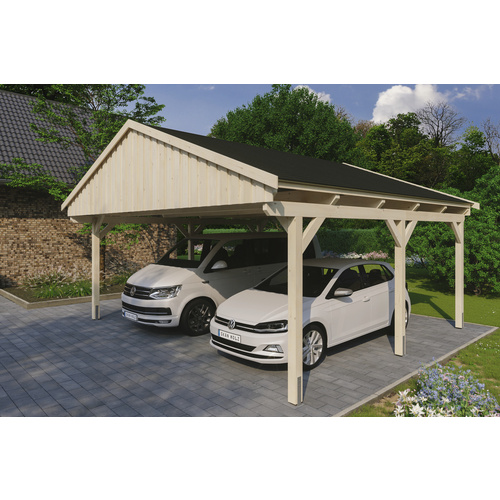 SKANHOLZ Carport »Fichtelberg«, BxT: 618 x 566 cm, Firsthöhe: 362 cm, unbehandelt – beige