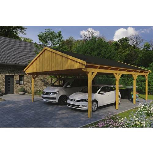 SKANHOLZ Carport »Fichtelberg«, BxT: 618 x 808 cm, Firsthöhe: 362 cm, lasiert – beige