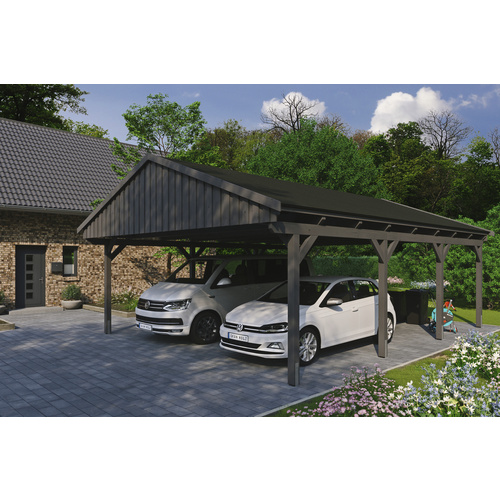 SKANHOLZ Carport »Fichtelberg«, BxT: 618 x 808 cm, Firsthöhe: 362 cm, lasiert - grau