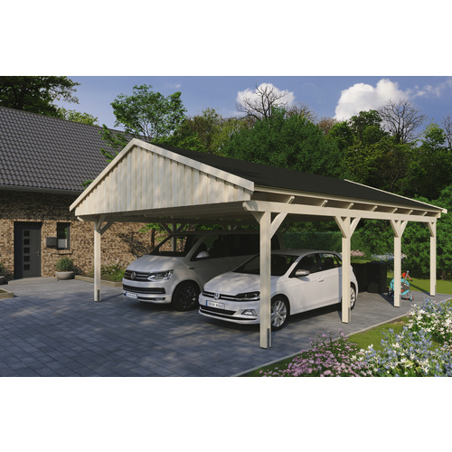 SKANHOLZ Carport »Fichtelberg«, BxT: 618 x 808 cm, Firsthöhe: 362 cm, unbehandelt - beige