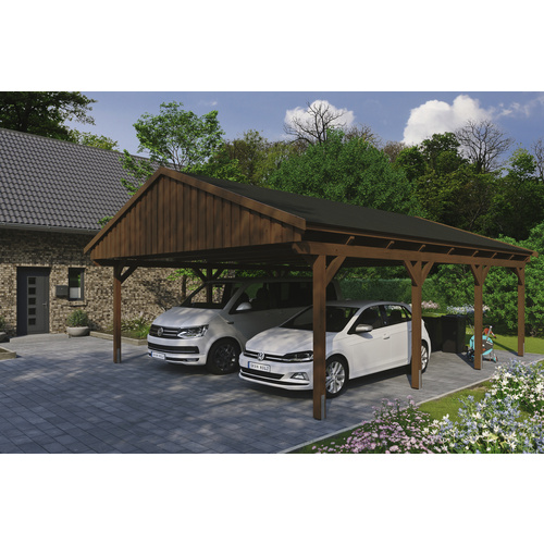 SKANHOLZ Carport »Fichtelberg«, BxT: 618 x 808 cm, Firsthöhe: 362 cm, lasiert – braun