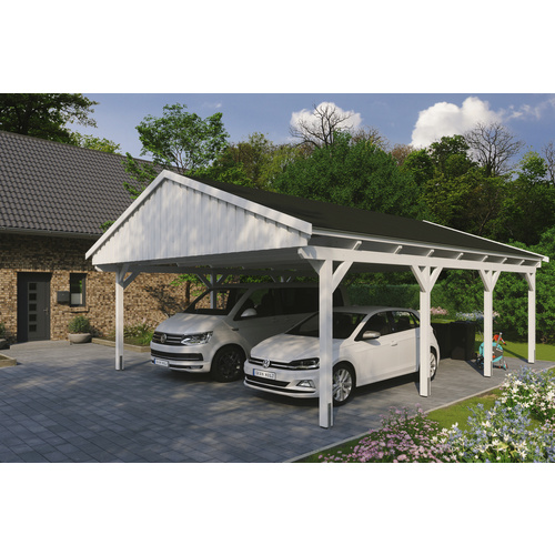 SKANHOLZ Carport »Fichtelberg«, BxT: 618 x 808 cm, Firsthöhe: 362 cm, lasiert – weiss