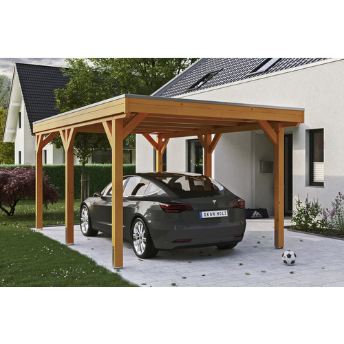 SKANHOLZ Carport »Grunewald«, BxT: 321 x 554 cm, Firsthöhe: 243 cm, lasiert – beige