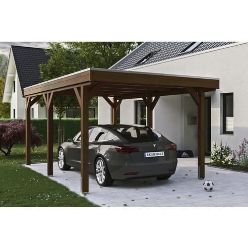 SKANHOLZ Carport »Grunewald«, BxT: 321 x 554 cm, Firsthöhe: 243 cm, lasiert – braun